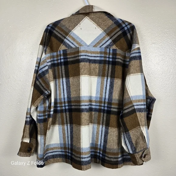 Zara Italian Fabric Wool Blend‎ Plaid Shacket Brown Blue — Men’s Medium Layering - Picture 2 of 8